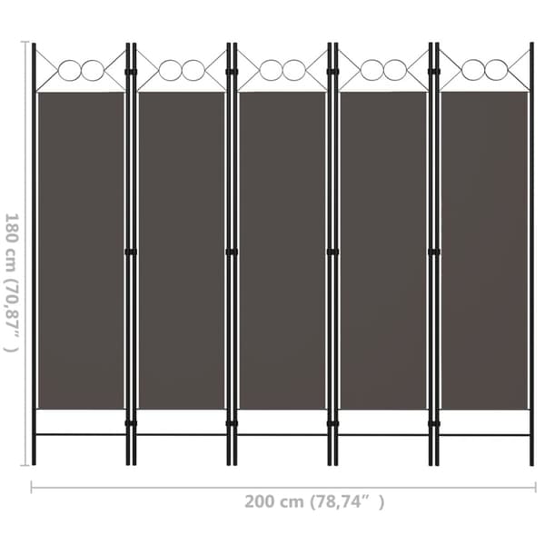 Rumsavdelare 5 paneler antracit 200x180 cm