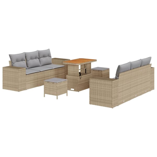 Trädgårdsoffset med lagring 9 pcs Beige Poly rattan