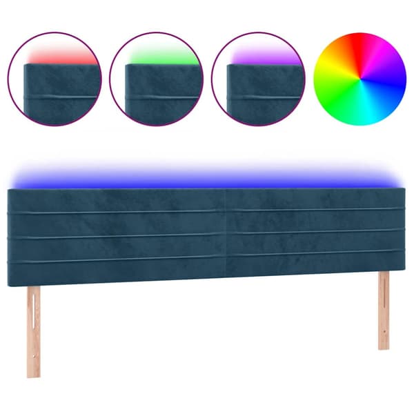 Sänggavel LED mörkblå 180x5x78/88 cm sammet