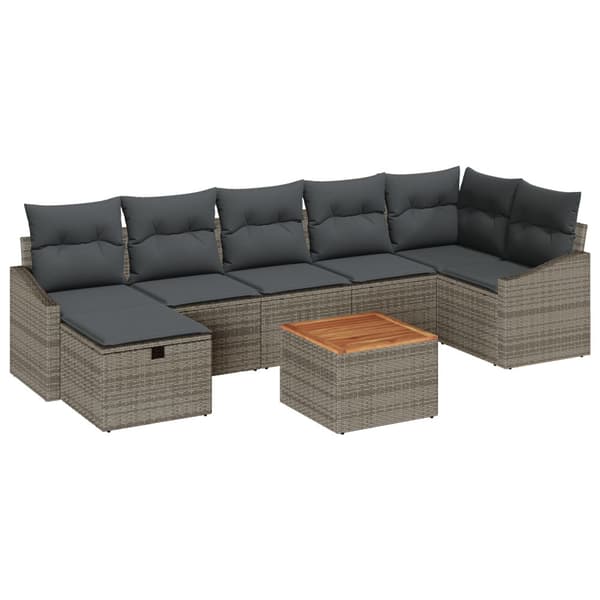 Trädgårdsoffset med kudde med lagring 8 pcs Grå Poly rattan