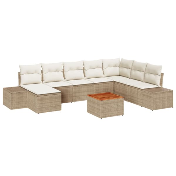 Trädgårdsoffset med kudde 9 pcs Beige konstrotting