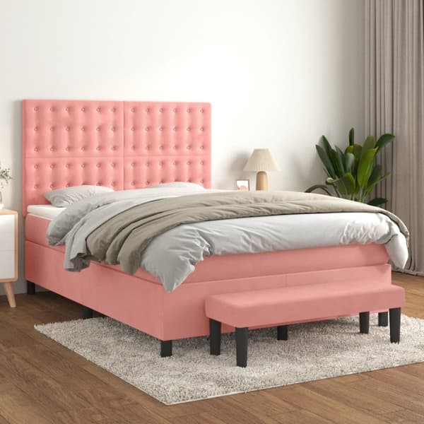 Ramsäng med madrass rosa 140x190 cm sammet