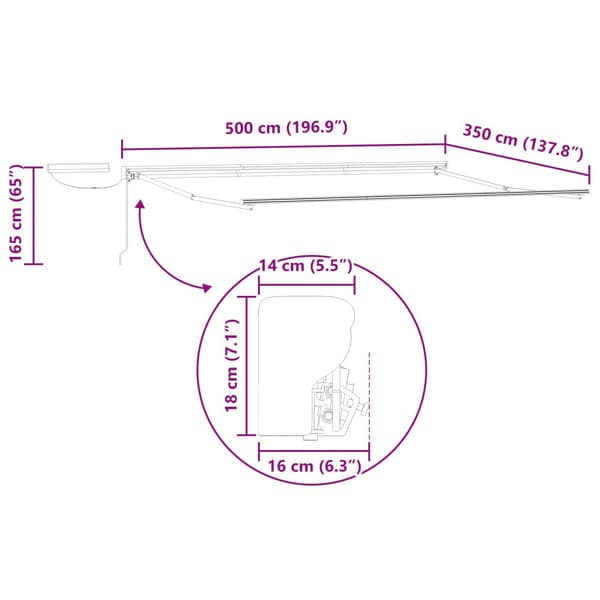 Elektrisk Retraktabel Markis Vit 5 × 3,5 m