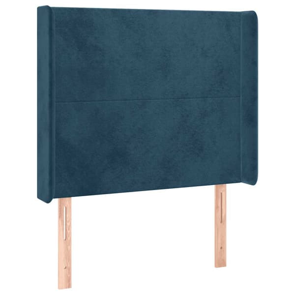 Sänggavel LED mörkblå 93x16x118/128 cm sammet