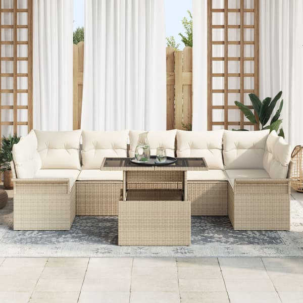 Trädgårdsoffset med kudde 8 pcs Beige konstrotting