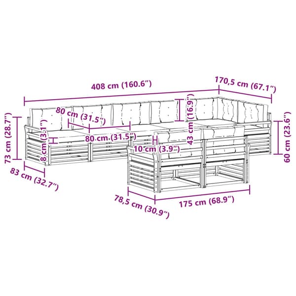 Utomhussoffset 8 pcs Vit och grädde 408 x 170,5 x 73 cm