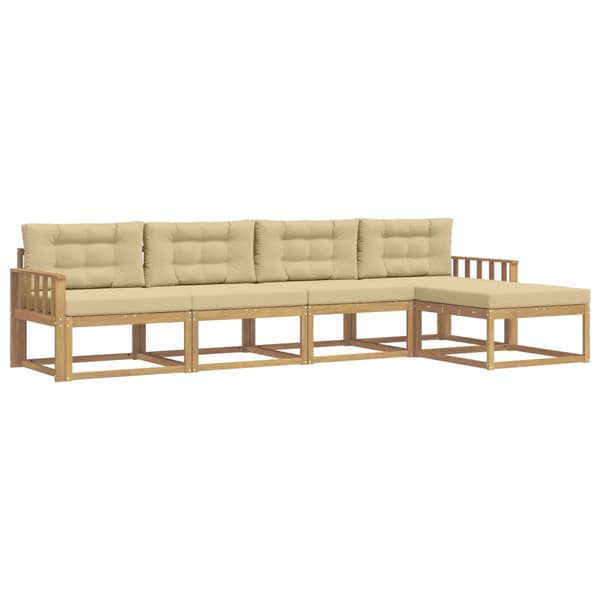Utomhussoffset med kudde 4 pcs Vit och Beige Polyester
