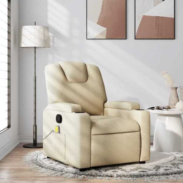 Massagefåtölj krämfärgad tyg