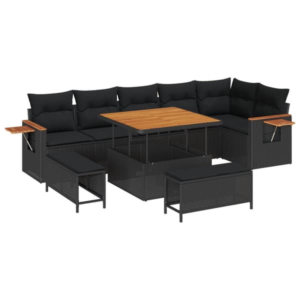 Trädgårdsoffset 9 pcs Svart Poly Rattan och Pulverlackerad Stål