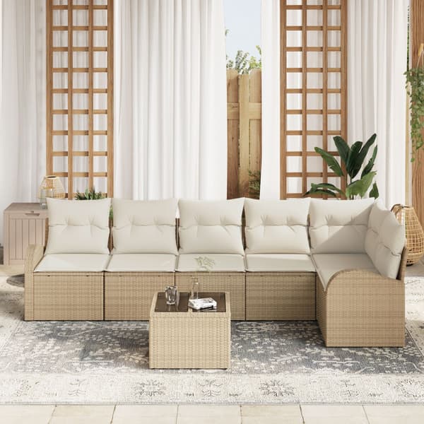 Trädgårdsoffset 7 pcs Beige konstrotting