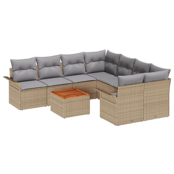 Trädgårdsoffset med kudde 9 pcs Beige konstrotting