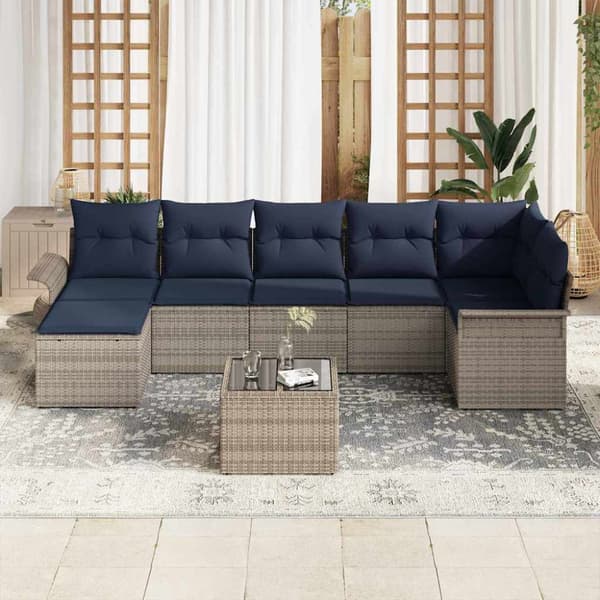 Trädgårdsoffset med kudde 8 pcs Grå Poly rattan