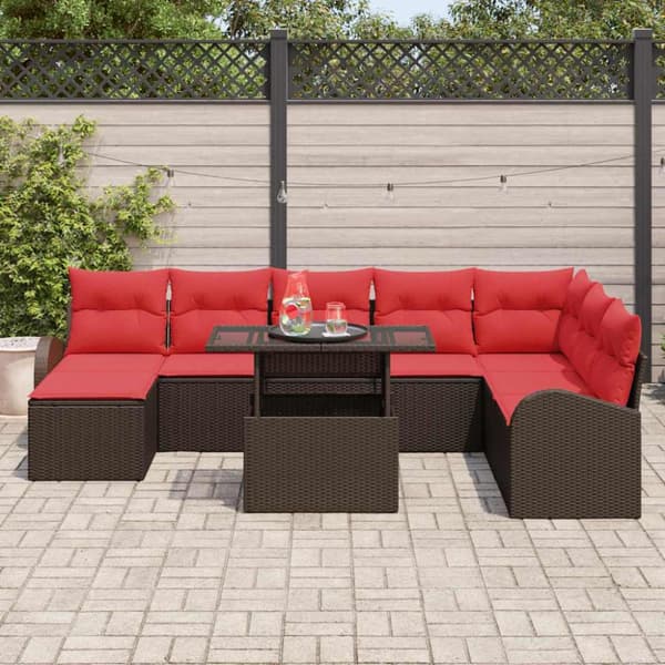 Trädgårdsoffset med lagring 9 pcs Brun Poly rattan