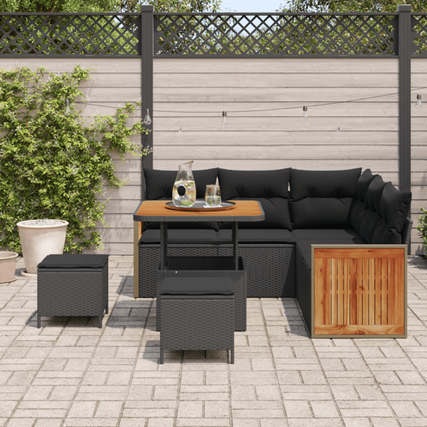 Trädgårdsoffset 8 pcs Svart Poly Rattan och Pulverlackerad Stål