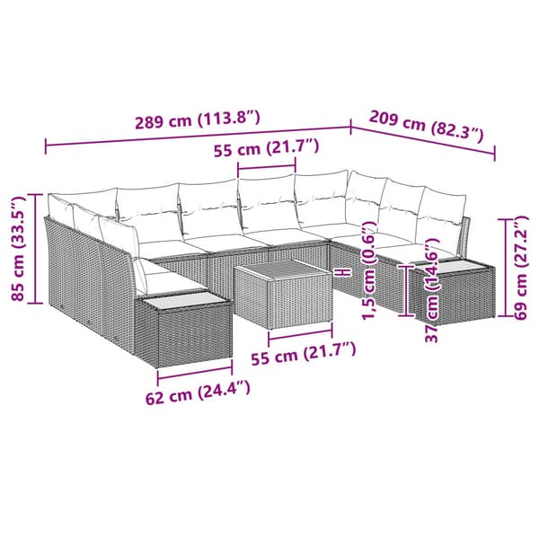 Trädgårdsoffset med kudde 10 pcs Beige Poly rattan