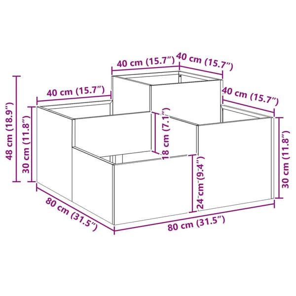 Trädgårdsplanterare Vit 80 x 80 x 48 cm Stål