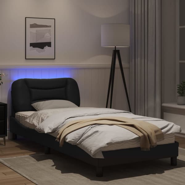 Bed Frame with LED without Mattress "Hvar" Black 90x190 cm