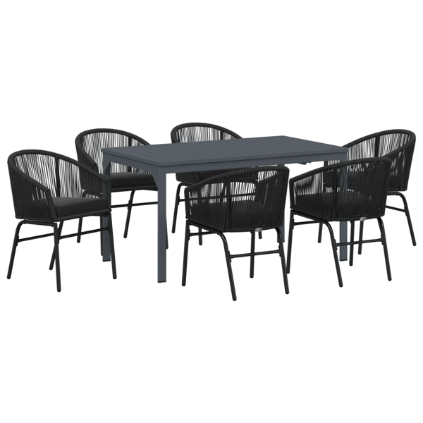 Trädgårdsmöbelset 7 pcs Svart konstrotting