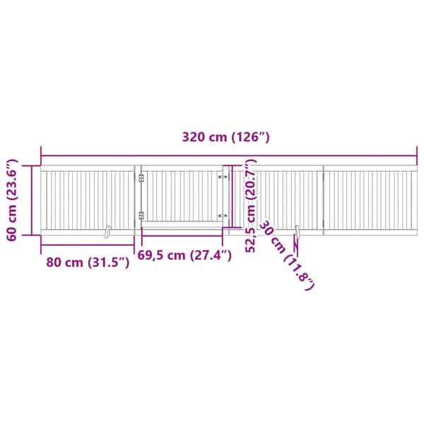 Hundgrind med dörr vikbar 4 paneler 320 cm poppelträ