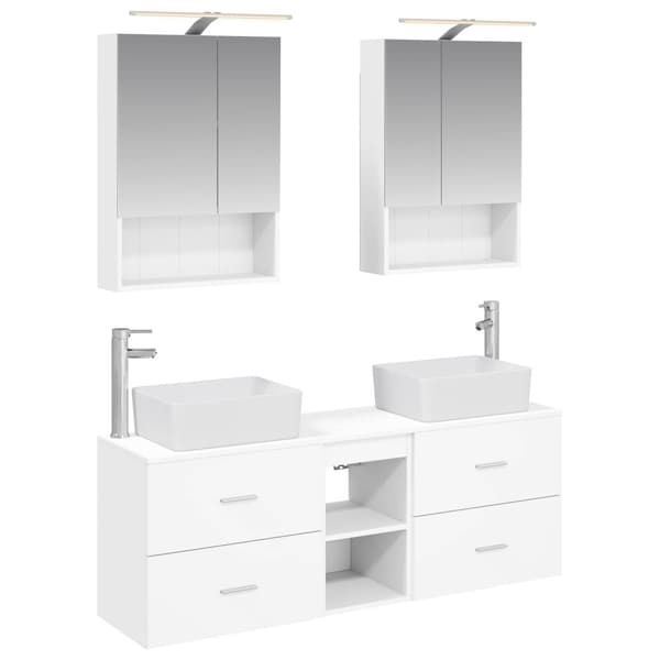 Badrumsmöbelset 5 pcs Vit Konstruerat trä och glas