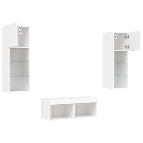 Väggmonterade tv-skåp 4 delar med LEDs vit