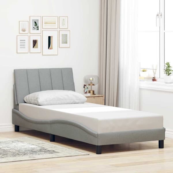 Bed Frame without Mattress "Hanko" Light Grey 90x200cm Fabric