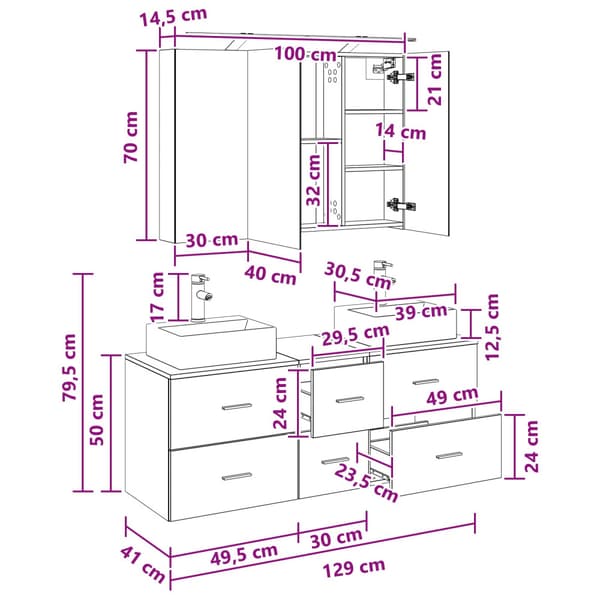 Badrumsmöbelset 4 pcs Vit Konstruerat trä och glas