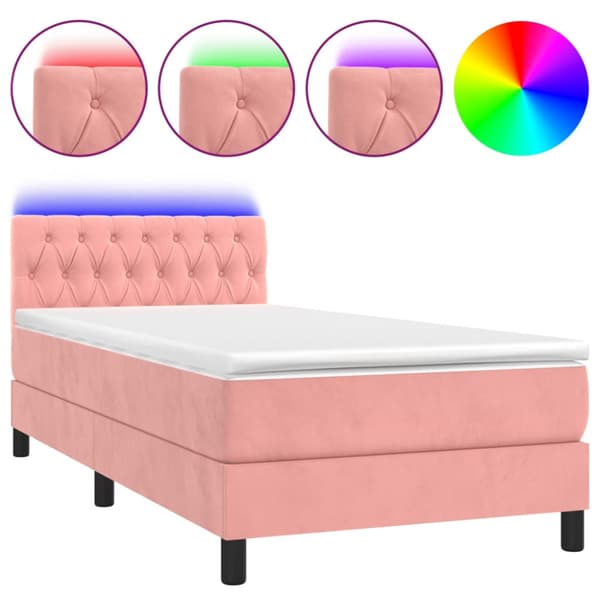 Ramsäng med madrass & LED rosa 90x200 cm sammet