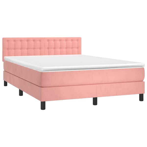 Ramsäng med madrass & LED rosa 140x190 cm sammet