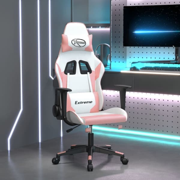 Gamingstol vit och rosa konstläder