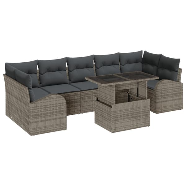 Trädgårdsoffset med kudde med lagring 8 pcs Grå Poly Rattan