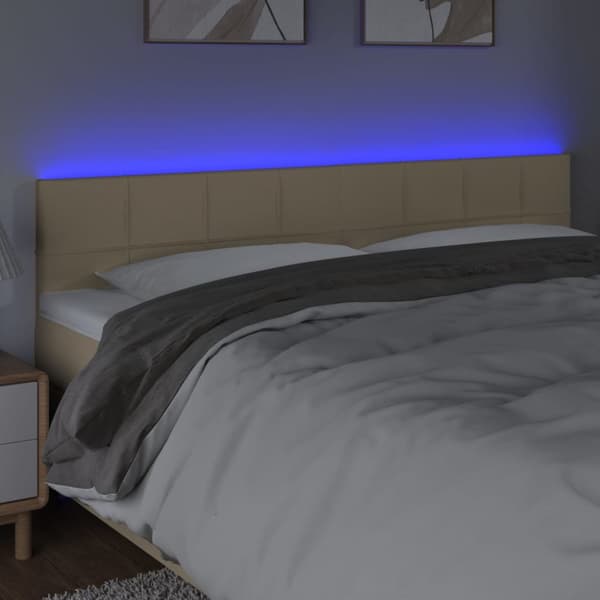 Sänggavel LED gräddvit 200x5x78/88 cm tyg