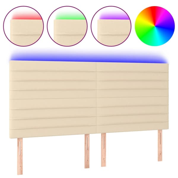 Sänggavel LED gräddvit 160x5x118/128 cm tyg