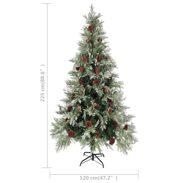 Belyst julgran med kottar grön&vit 225 cm PVC&PE