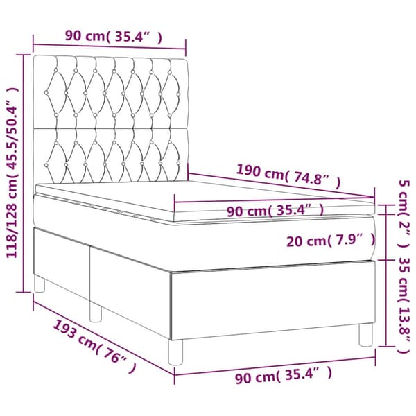 Ramsäng med madrass mörkblå 90x190 cm sammet
