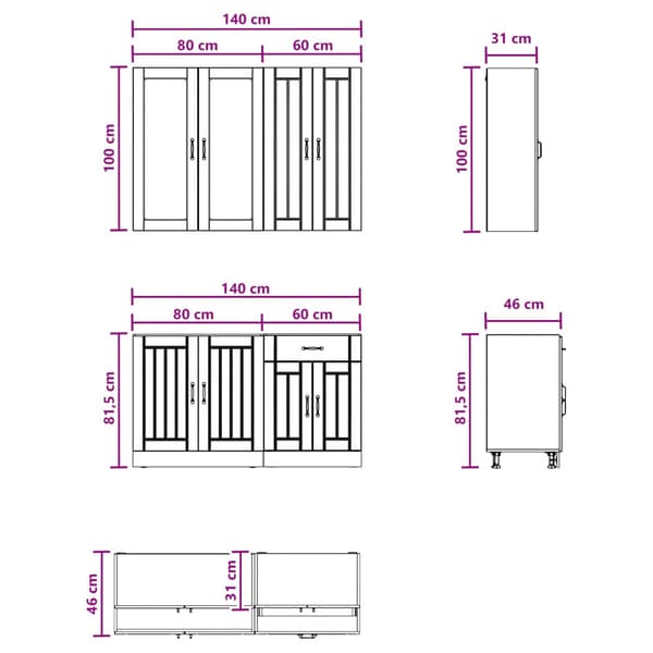 Köksenhet LUCCA 4 pcs Svart Konstruerat trä