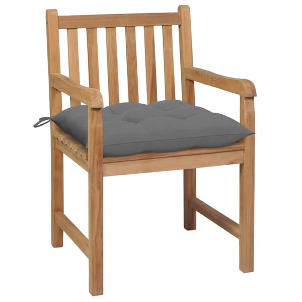 Trädgårdsstolar 2 st med gråa dynor massiv teak