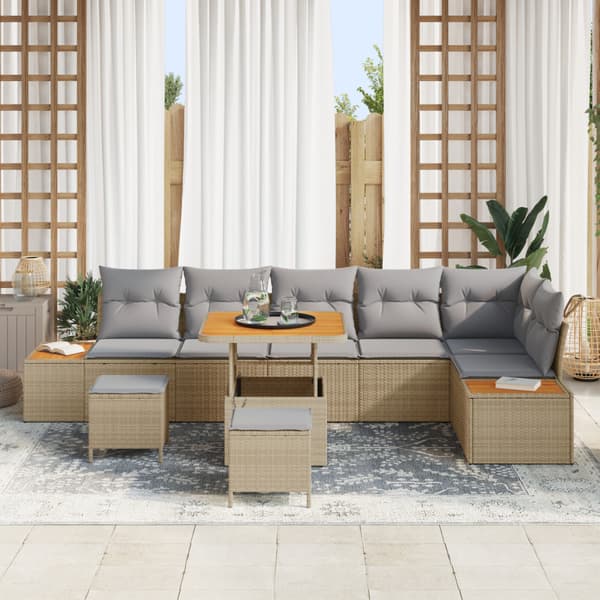 Trädgårdsoffset 9 pcs Beige konstrotting