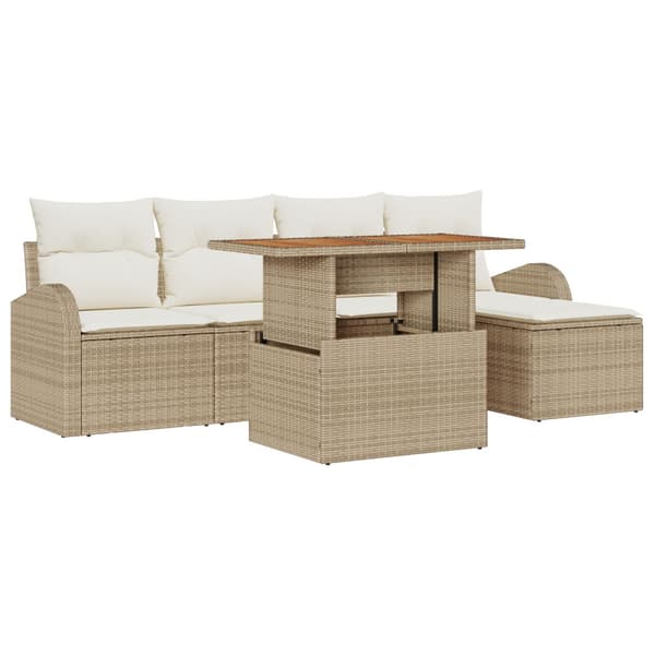 Trädgårdsoffset med lagring 6 pcs Beige Poly rattan