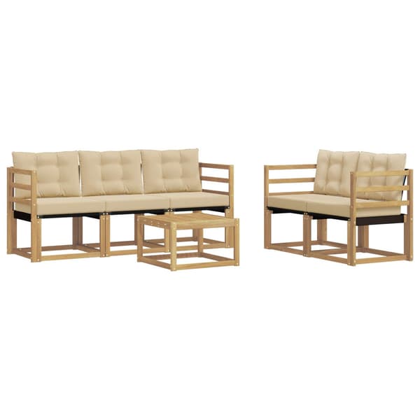 Utomhussoffset med kudde 6 pcs Vit och Beige