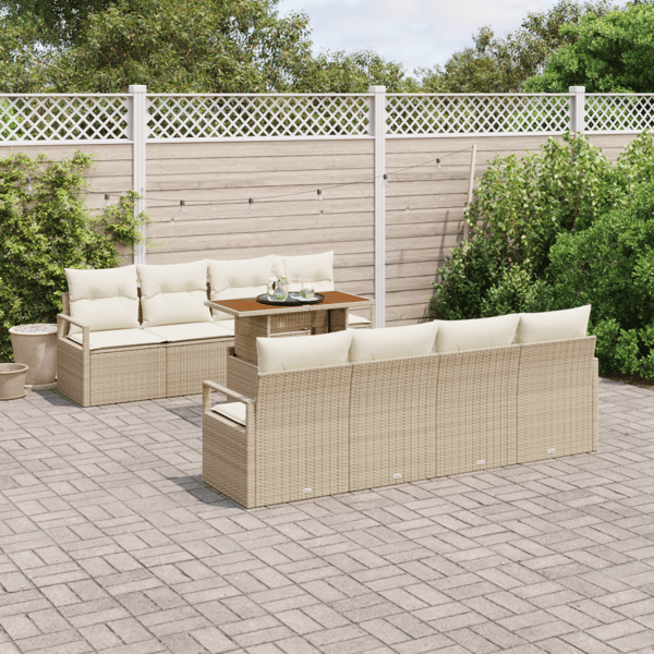 Trädgårdsoffset med lagring 9 pcs Beige Poly rattan