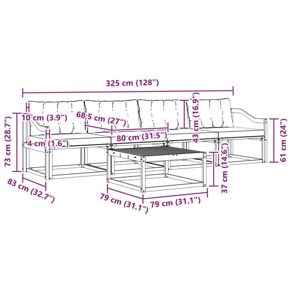 Utomhussoffset 5 pcs Vit och grädde 79 x 79 x 37 cm