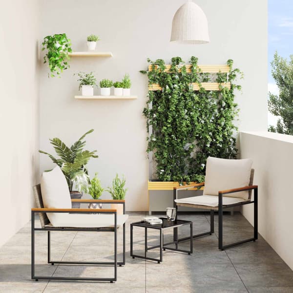 Möbelset med kudde 3 pcs Beige och krämvit Rotting