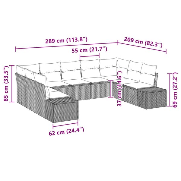 Trädgårdsoffset med kudde 9 pcs Beige konstrotting