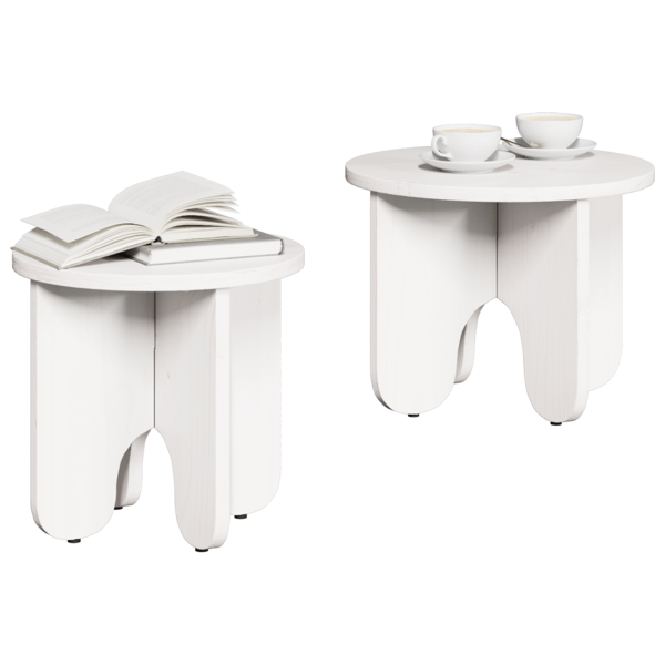 Kaffeebord 2 pcs Vit Massivt tallträ