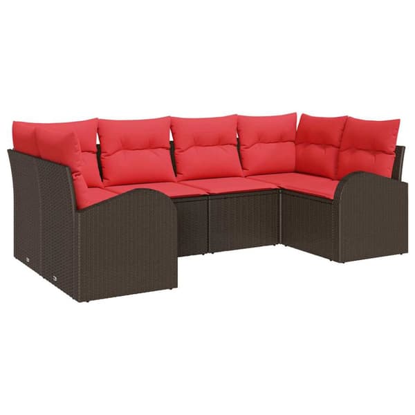 Trädgårdsoffset med kudde 6 pcs Brun Poly Rattan