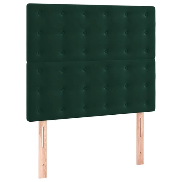 Ramsäng med madrass & LED mörkgrön 90x190 cm sammet