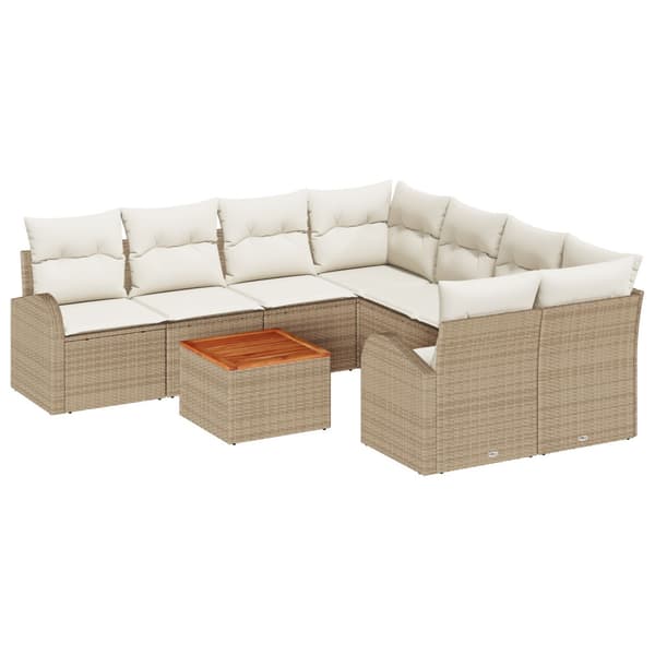 Trädgårdsoffset med kudde 9 pcs Beige konstrotting