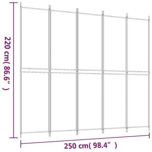 Rumsavdelare 5 paneler vit 250x220 cm tyg