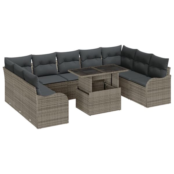 Trädgårdsoffset med kudde med kudde 10 pcs Grå Poly Rattan